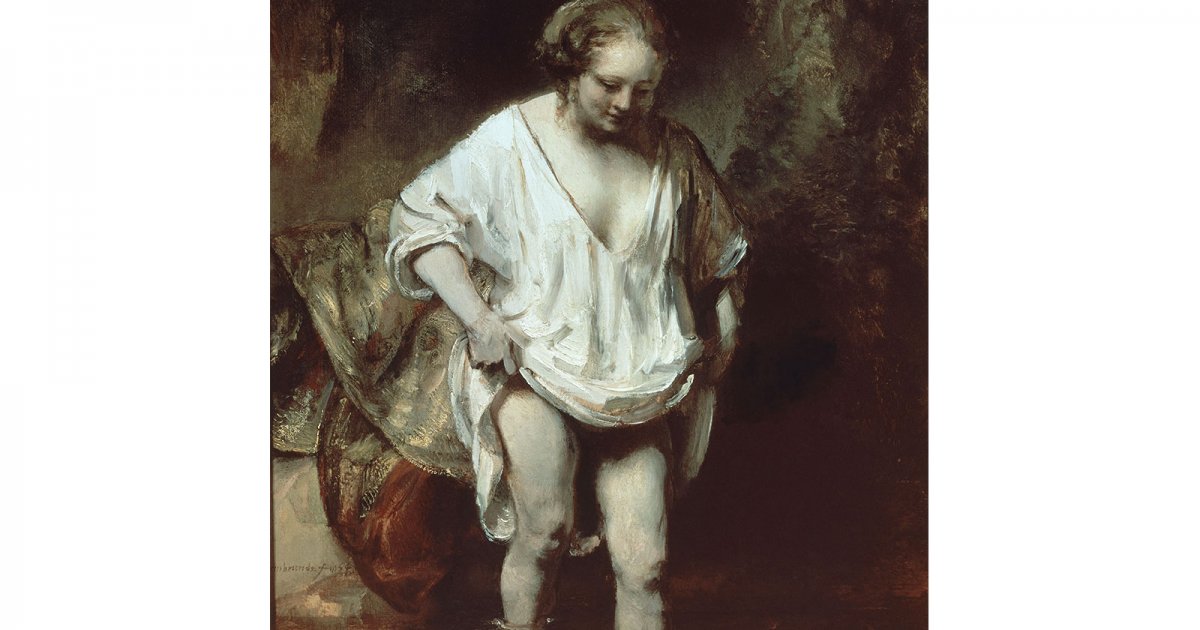 GIOVANE DONNA CHE SI BAGNA IN UN RUSCELLO DI REMBRANDT