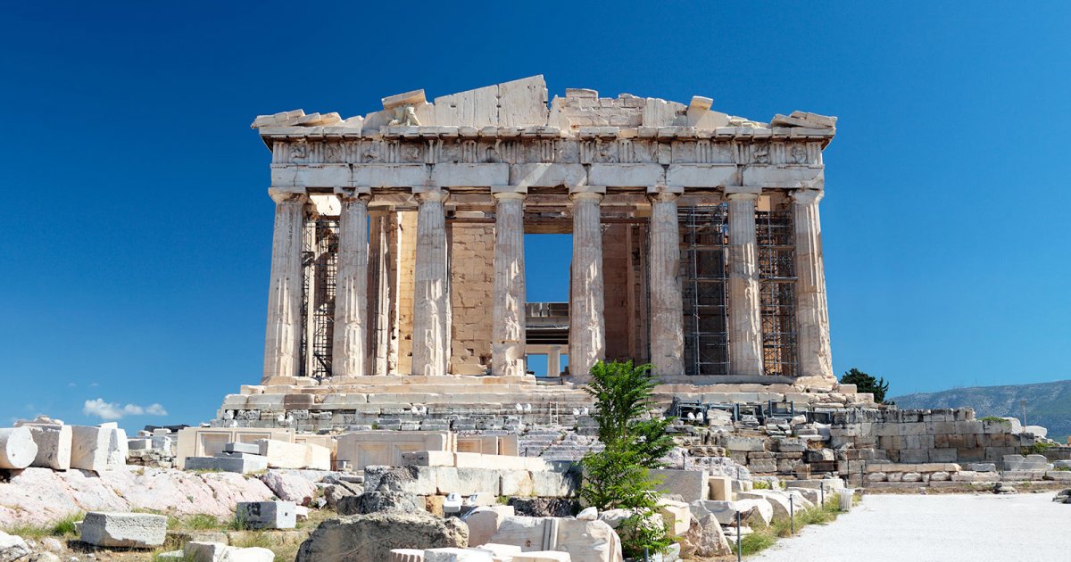 Blickdichter Fenstervorhang Parthenon-Tempel auf der Akropolis in Athen,  Griechenland 