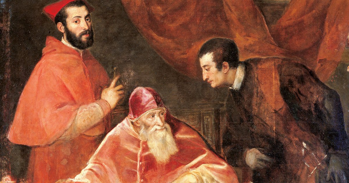 PORTRAIT OF POPE PAUL III WITH HIS NEPHEWS ALESSANDRO AND OTTAVIO FARNESE